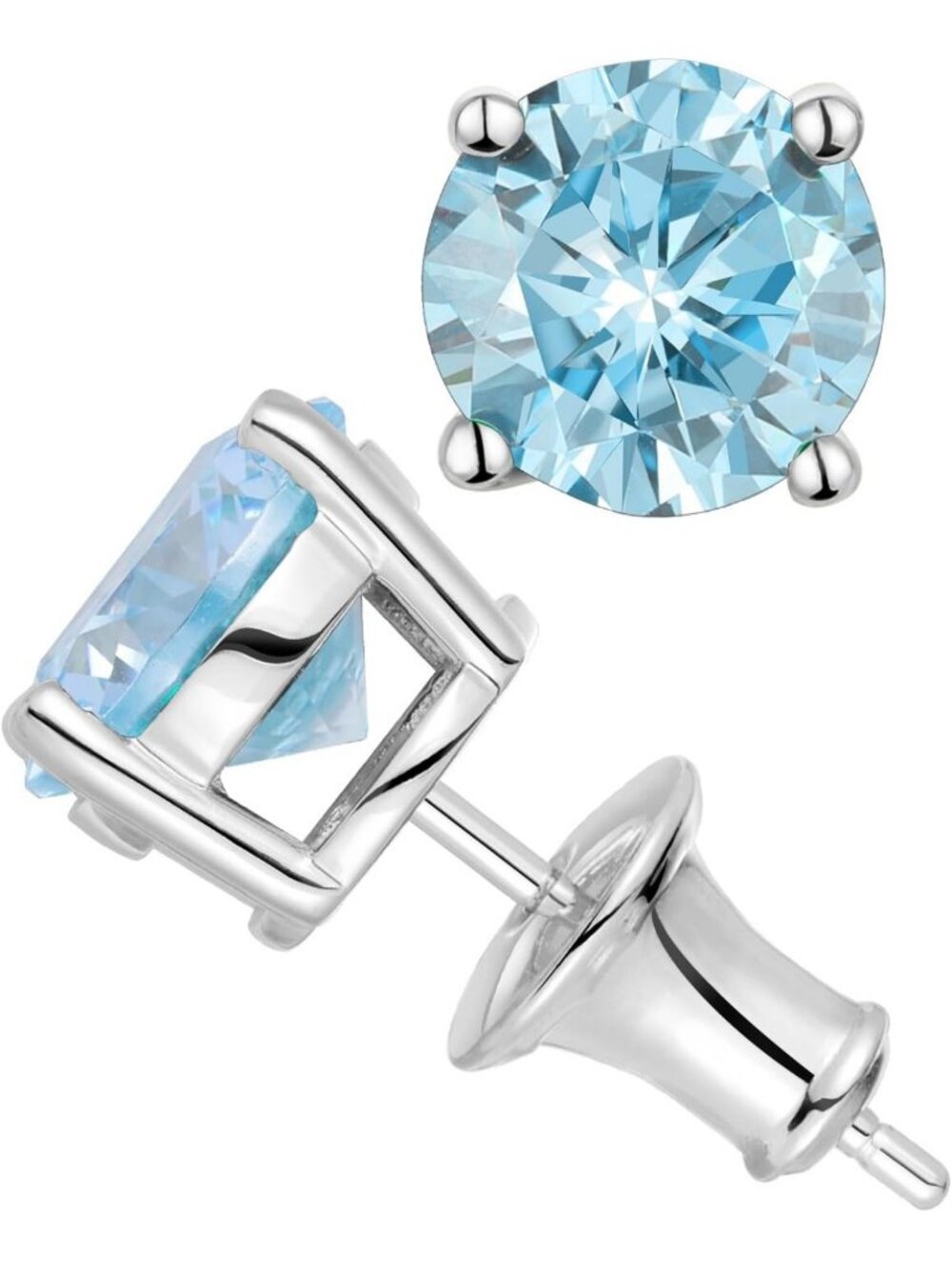 Sterling Silver Birthstone Stud Earrings, 4-Prong Set, Round Cut, 5-7.5mm